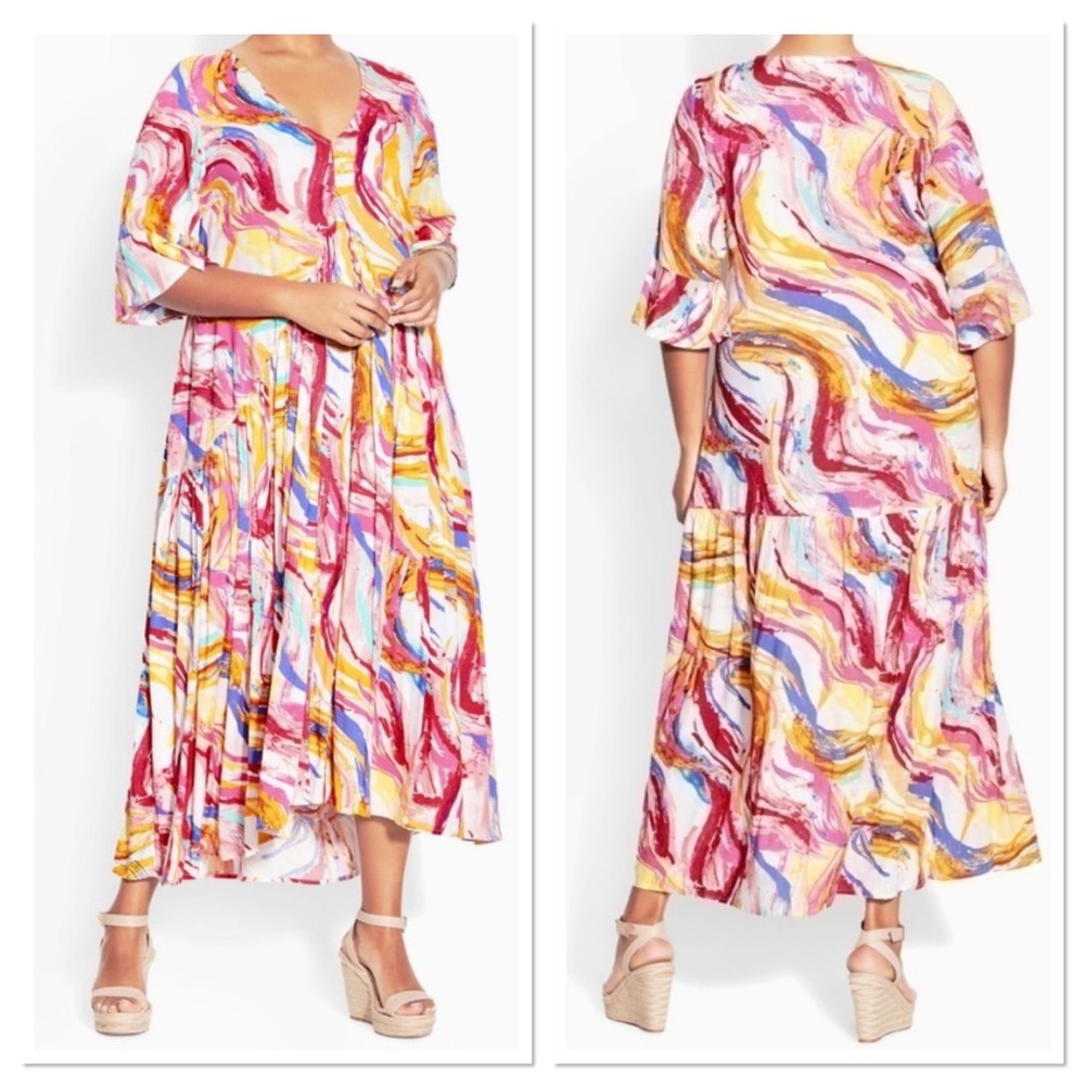 New Loralette Valerie Dress Maxi Multicolor Abstract V Neck Women's Size 16 - Picture 12 of 12
